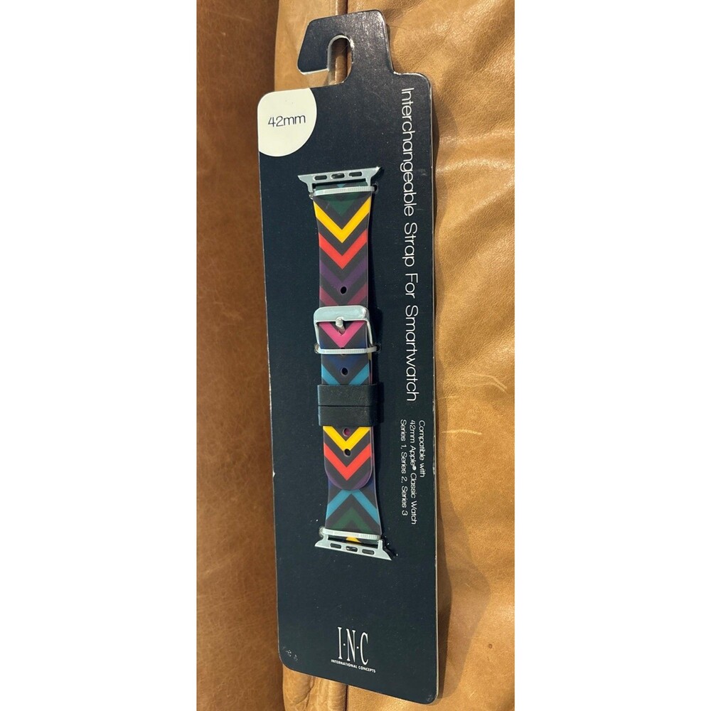 NEW I.N.C. Women's Black Rainbow Stripe 42mm Apple Watch‎ Band Strap Wristband